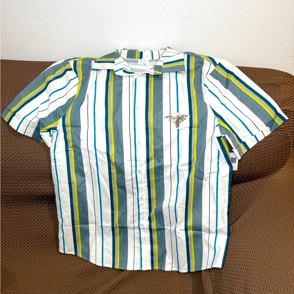 Disney Parks Haunted Mansion Madame Leota Bat Button Up Stripe Shirt S/Small